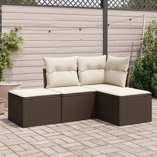 HKH 4 Pcs Conjunto Sofás de Jardim C/ Almofadões Vime Pe Castanho - Marrom