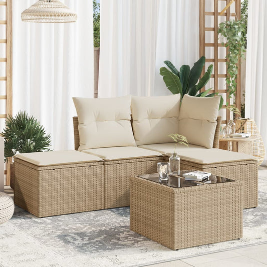 HKH 5 Pcs Conjunto de Sofás P/ Jardim com Almofadões Vime Pe - Bege