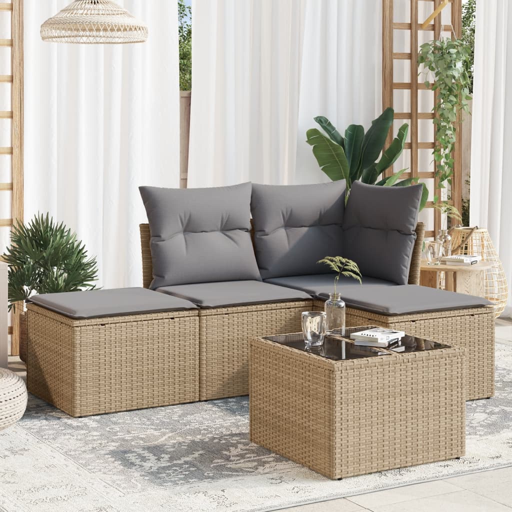 HKH Juego de sofá de jardín de 5 piezas con cojines de ratán PE - Beige