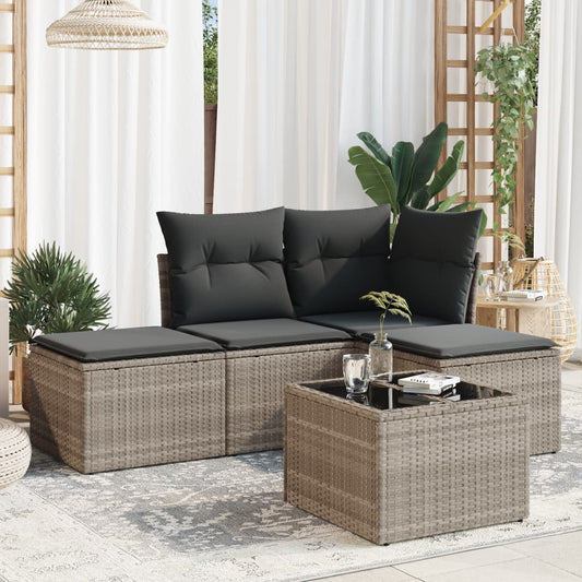 HKH 5 Pcs Conj. Sofás Jardim C/ Almofadões Vime Pe -claro - Cinzento
