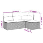 HKH 4 Pcs Conjunto de Sofás para Jardim C/ Almofadões Vime Pe - Preto
