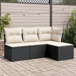 HKH 4 Pcs Conjunto de Sofás para Jardim C/ Almofadões Vime Pe - Preto