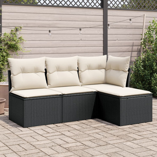 HKH 4 Pcs Conjunto de Sofás para Jardim C/ Almofadões Vime Pe - Preto