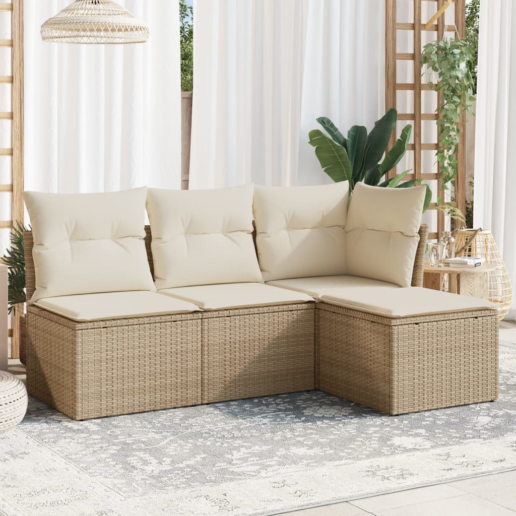 HKH Juego de Sofás de Jardín de 4 Piezas con Cojines Ratán PE - Beige