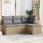 HKH 4 Pcs Conjunto de Sofás para Jardim C/ Almofadões Vime Pe - Bege