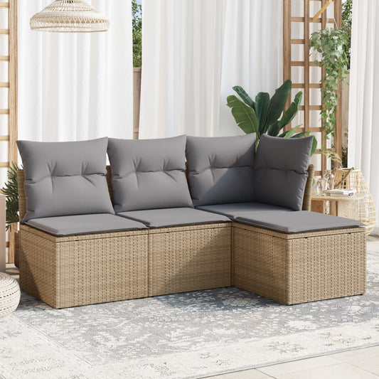 HKH 4 Pcs Conjunto de Sofás para Jardim C/ Almofadões Vime Pe - Bege