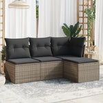 HKH 4 Pcs Conjunto Sofás de Jardim C/ Almofadões Vime Pe - Cinzento