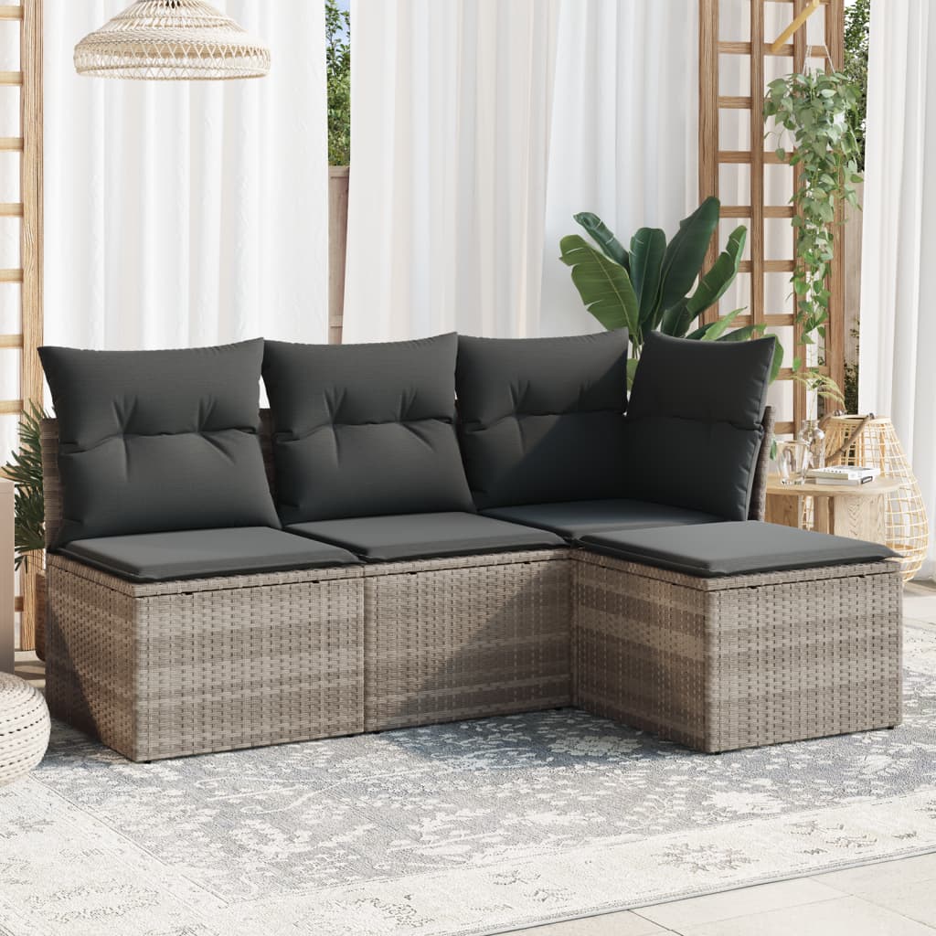 HKH 4 Pcs. Conj. Sofás Jardín C/ Cojines Ratán PE -claro - Gris