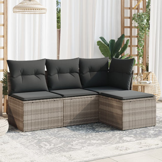 HKH 4 Pcs Conj. Sofás Jardim C/ Almofadões Vime Pe -claro - Cinzento