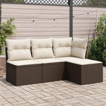 HKH 4 Pcs Conjunto Sofás de Jardim C/ Almofadões Vime Pe Castanho - Marrom
