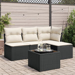 HKH 5 Pcs Conjunto Sofás de Jardim com Almofadões Vime Pe - Preto