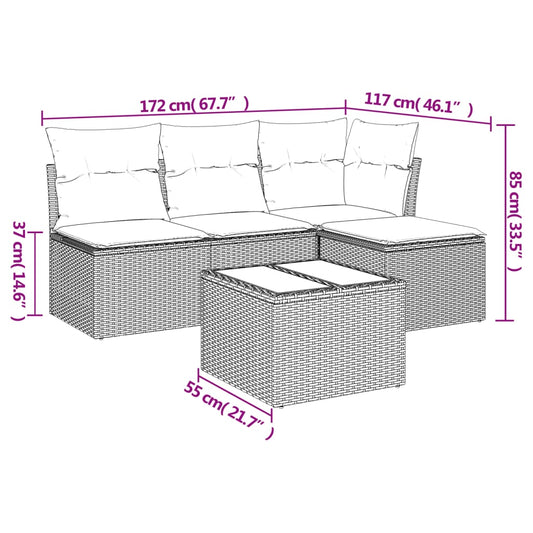 HKH 5 Pcs Conjunto Sofás de Jardim C/ Almofadões Vime Pe Cinzento - Cinzeto