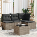 HKH 5 Pcs Conjunto Sofás de Jardim C/ Almofadões Vime Pe Cinzento - Cinzeto