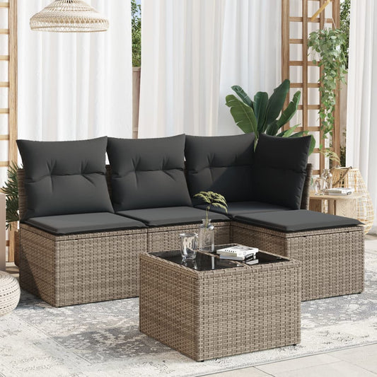 HKH 5 Pcs Conjunto Sofás de Jardim C/ Almofadões Vime Pe Cinzento - Cinzeto