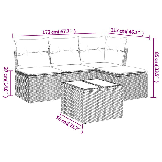 HKH 5 Pcs Conj. Sofás Jardim C/ Almofadões Vime Pe Cinzento-claro - Cinzeto