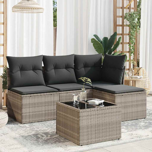 HKH 5 Pcs Conj. Sofás Jardim C/ Almofadões Vime Pe Cinzento-claro - Cinzeto