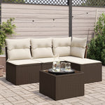 HKH 5 Pcs Conjunto Sofás P/ Jardim C/ Almofadões Vime Pe Castanho - Marrom