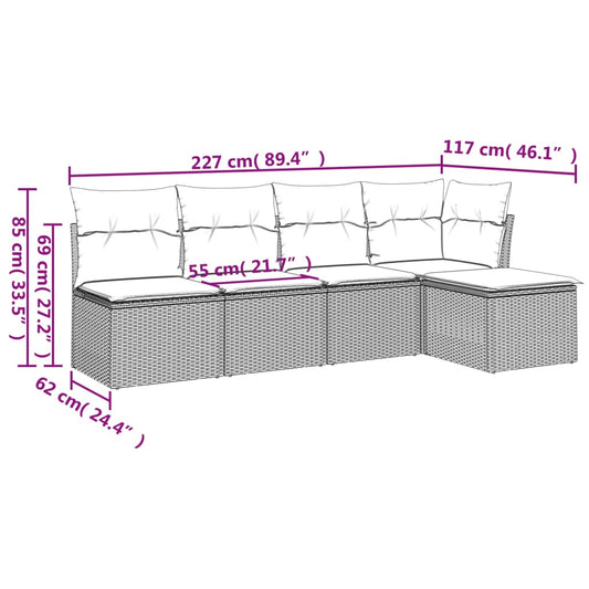 HKH 5 Pcs Conjunto Sofás de Jardim com Almofadões Vime Pe - Preto