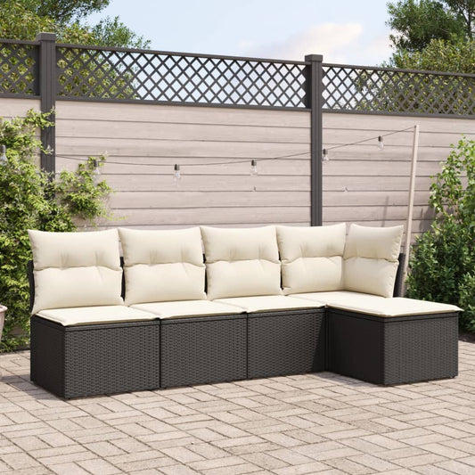HKH 5 Pcs Conjunto Sofás de Jardim com Almofadões Vime Pe - Preto