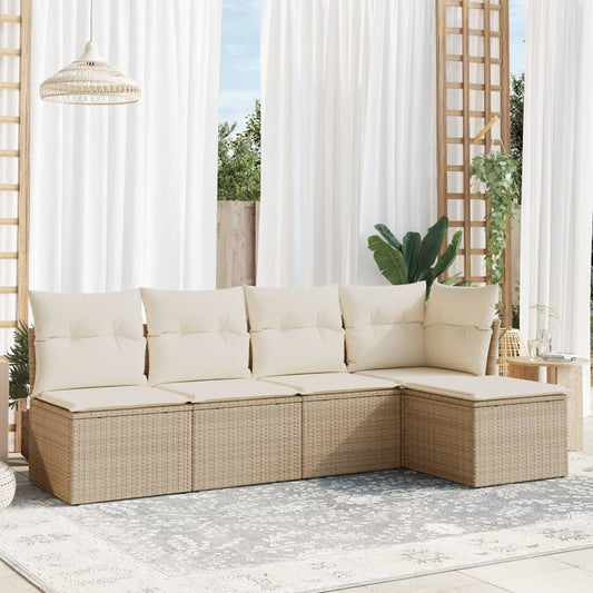 HKH 5 Pcs Conjunto de Sofás P/ Jardim com Almofadões Vime Pe - Bege
