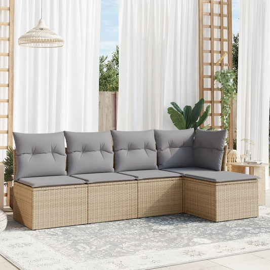 HKH 5 Pcs Conjunto de Sofás P/ Jardim com Almofadões Vime Pe - Bege
