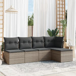 HKH 5 Pcs Conjunto Sofás de Jardim C/ Almofadões Vime Pe - Cinzento