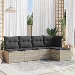 HKH 5 Pcs Conj. Sofás Jardim C/ Almofadões Vime Pe -claro - Cinzento