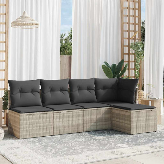 HKH 5 Pcs Conj. Sofás Jardim C/ Almofadões Vime Pe -claro - Cinzento