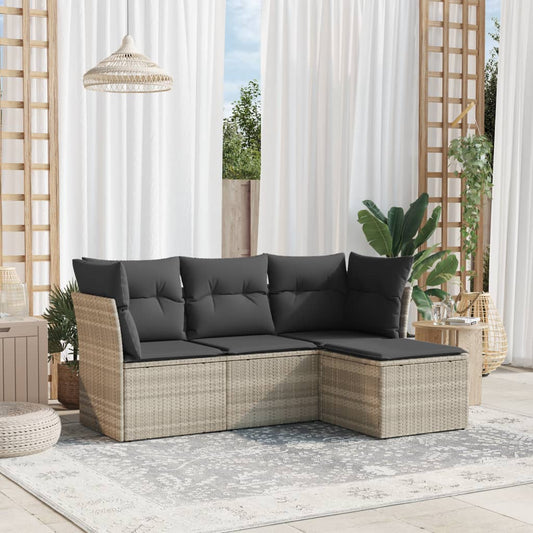 HKH 4 Pcs Conj. Sofás Jardim C/ Almofadões Vime Pe -claro - Cinzento