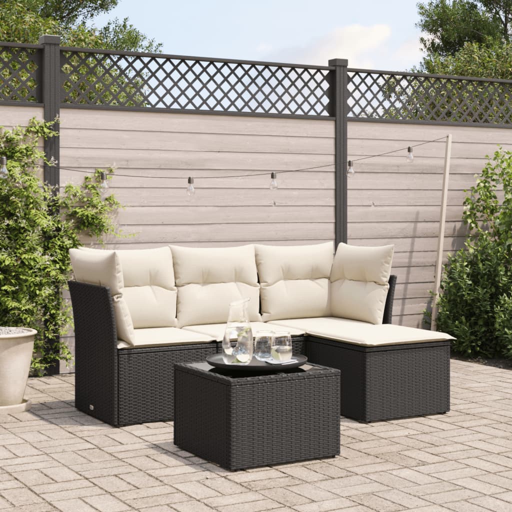 HKH 5 Pcs Conjunto Sofás de Jardim com Almofadões Vime Pe - Preto