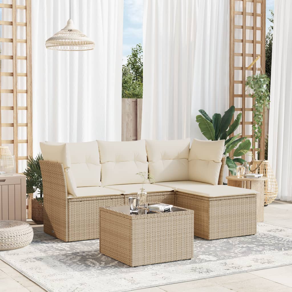 HKH 5 Pcs Conjunto de Sofás P/ Jardim com Almofadões Vime Pe - Bege