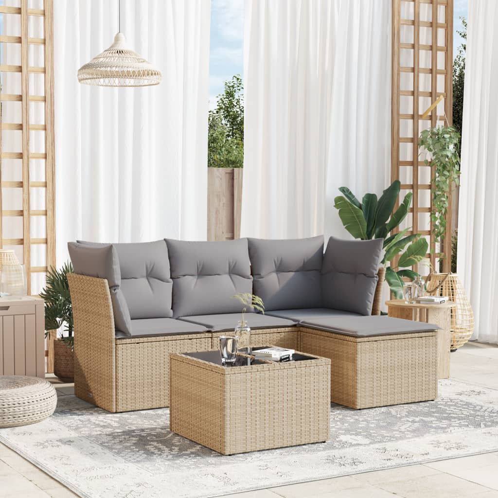 HKH 5 Pcs Conjunto de Sofás P/ Jardim com Almofadões Vime Pe - Bege