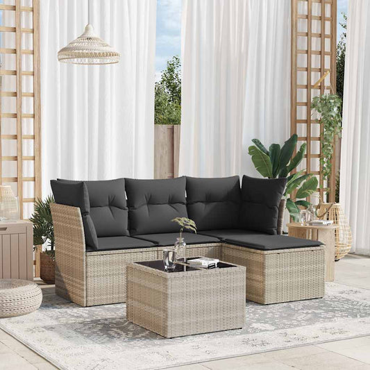 HKH 5 Pcs Conj. Sofás Jardim C/ Almofadões Vime Pe Cinzento-claro - Cinzeto