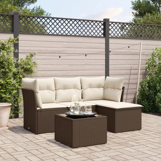 HKH 5 Pcs Conjunto Sofás P/ Jardim C/ Almofadões Vime Pe Castanho - Marrom