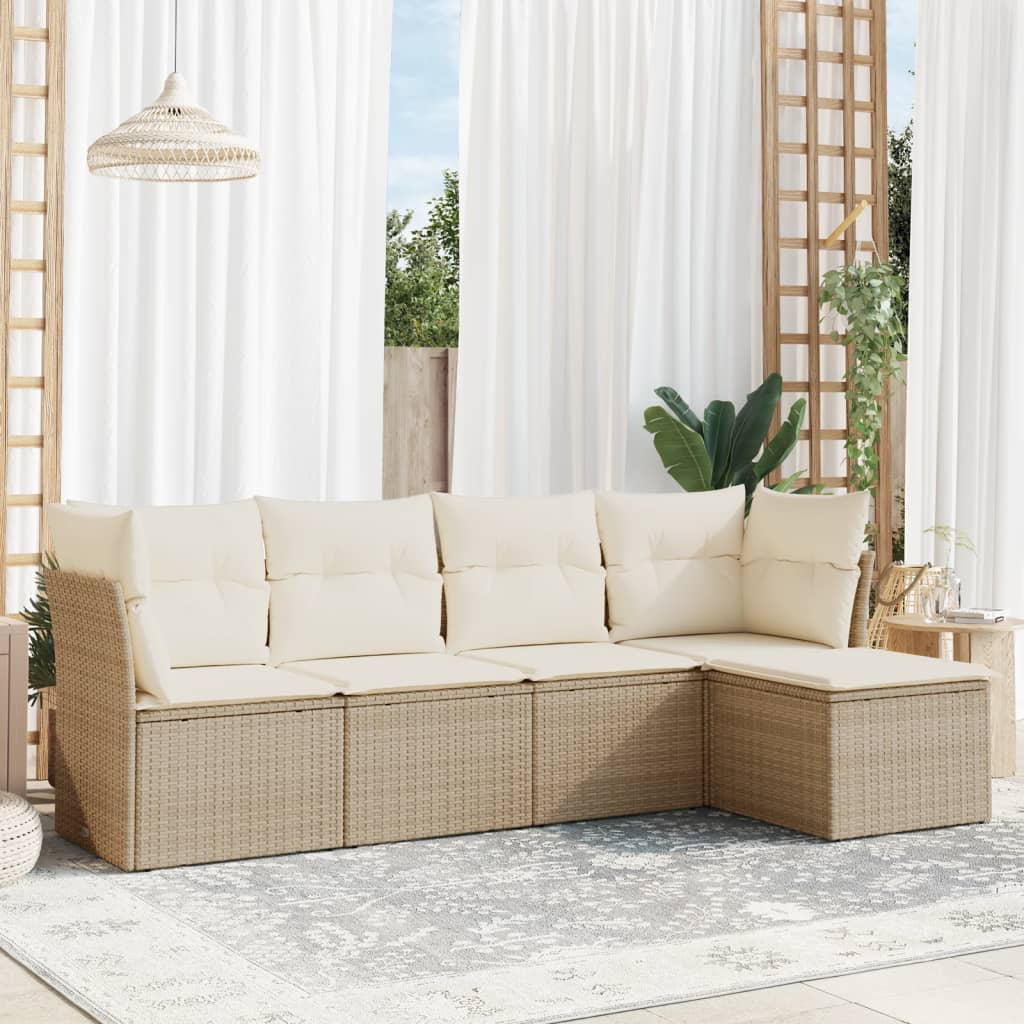 HKH 5 Pcs Conjunto de Sofás P/ Jardim com Almofadões Vime Pe - Bege