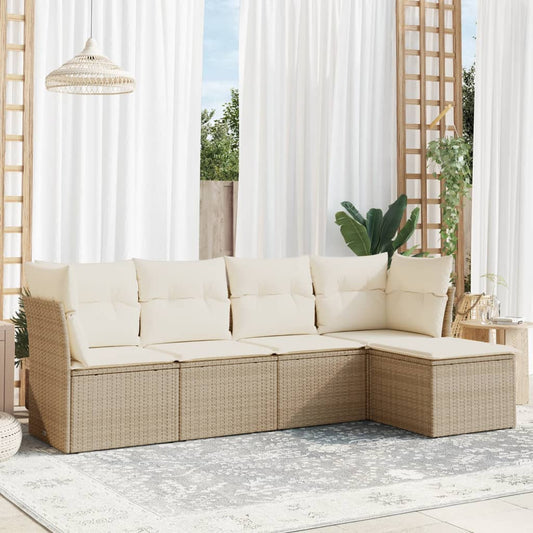 HKH 5 Pcs Conjunto de Sofás P/ Jardim com Almofadões Vime Pe - Bege