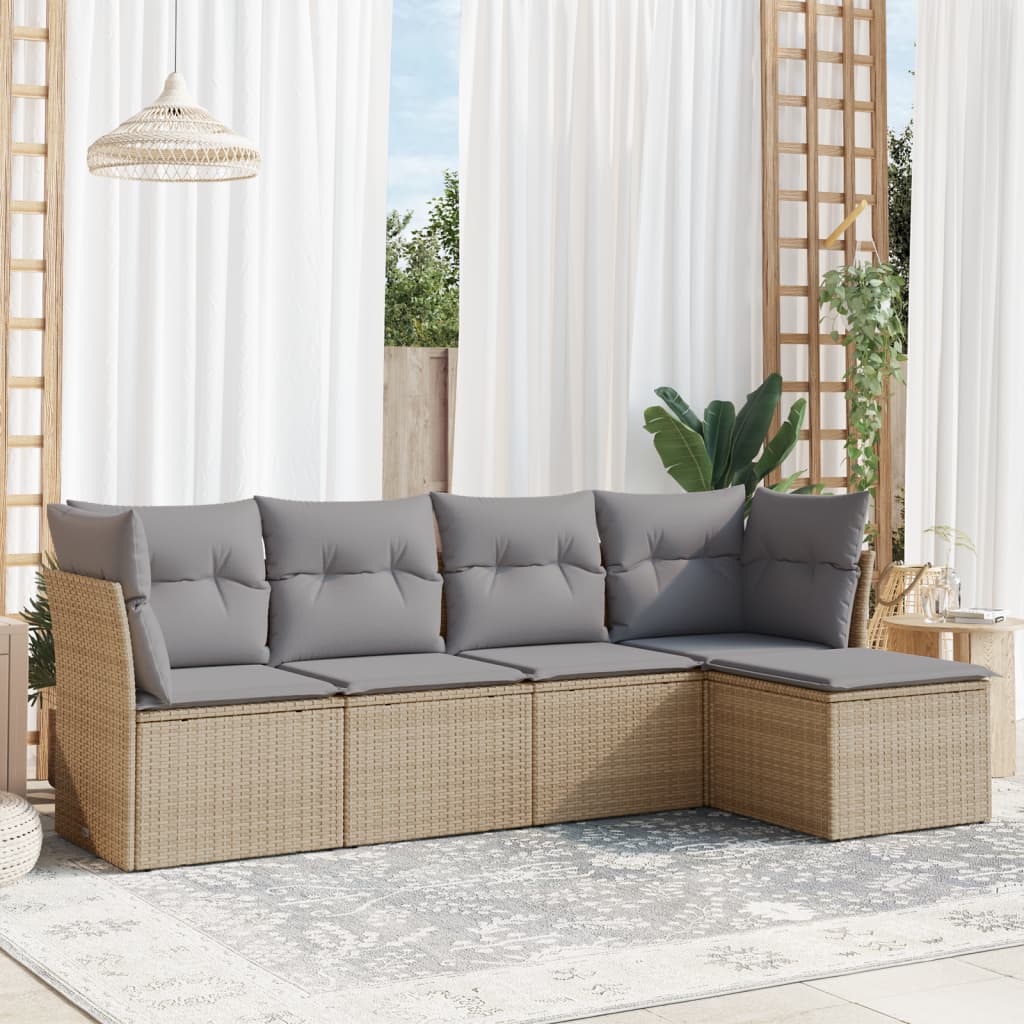 HKH 5 Pcs Conjunto de Sofás P/ Jardim com Almofadões Vime Pe - Bege