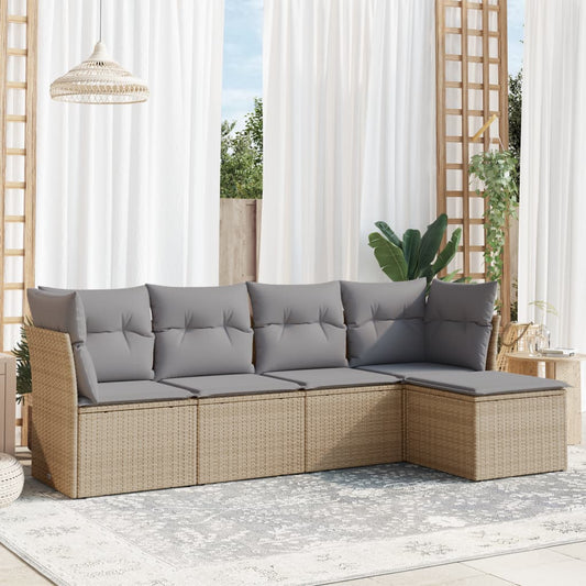 HKH 5 Pcs Conjunto de Sofás P/ Jardim com Almofadões Vime Pe - Bege
