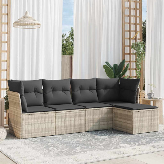 HKH 5 Pcs Conj. Sofás Jardim C/ Almofadões Vime Pe -claro - Cinzento