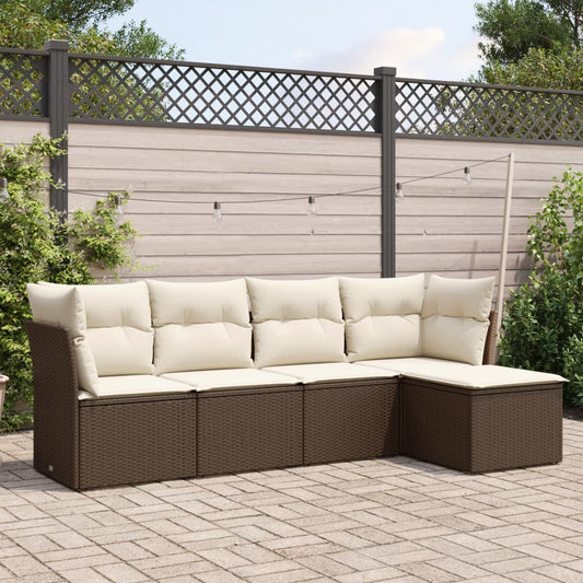 HKH 5 Pcs Conjunto Sofás P/ Jardim C/ Almofadões Vime Pe Castanho - Marrom