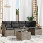HKH 6 Pcs Conjunto Sofás de Jardim com Almofadões Vime - Cinzento