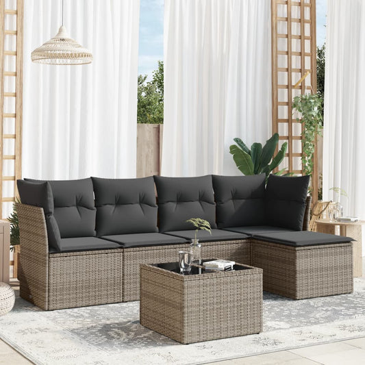 HKH 6 Pcs Conjunto Sofás de Jardim com Almofadões Vime - Cinzento