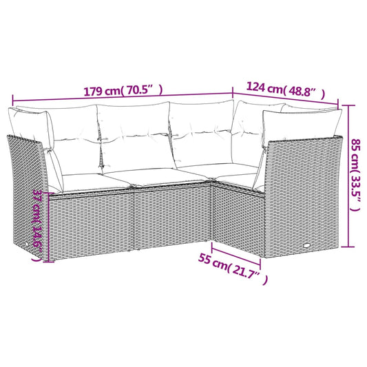 HKH 4 Pcs Conjunto de Sofás para Jardim C/ Almofadões Vime Pe - Preto