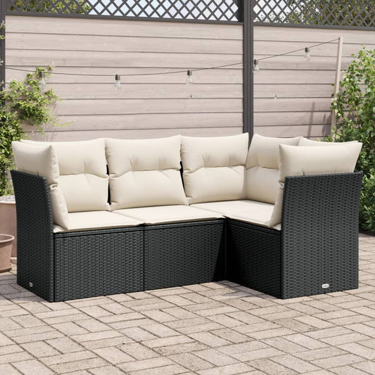 HKH 4 Pcs Conjunto de Sofás para Jardim C/ Almofadões Vime Pe - Preto