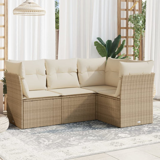 HKH 4 Pcs Conjunto de Sofás para Jardim C/ Almofadões Vime Pe - Bege