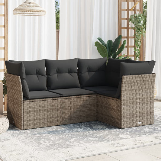 HKH 4 Pcs Conjunto Sofás de Jardim C/ Almofadões Vime Pe - Cinzento