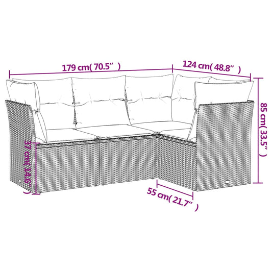 HKH 4 Pcs Conjunto Sofás de Jardim C/ Almofadões Vime Pe Castanho - Marrom