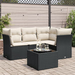 HKH 5 Pcs Conjunto Sofás de Jardim com Almofadões Vime Pe - Preto