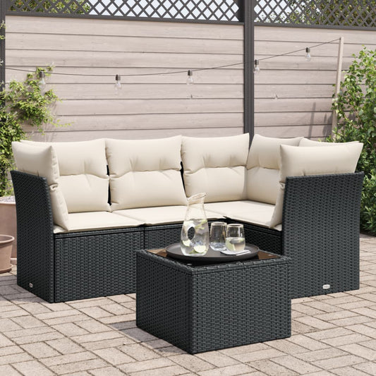 HKH 5 Pcs Conjunto Sofás de Jardim com Almofadões Vime Pe - Preto