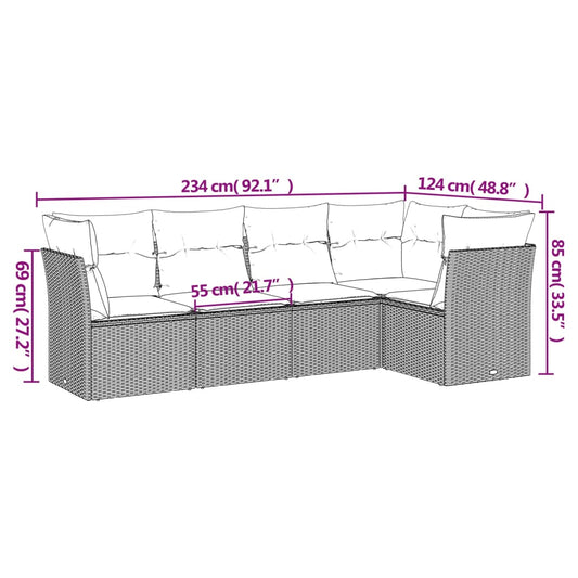 HKH 5 Pcs Conjunto Sofás de Jardim com Almofadões Vime Pe - Preto